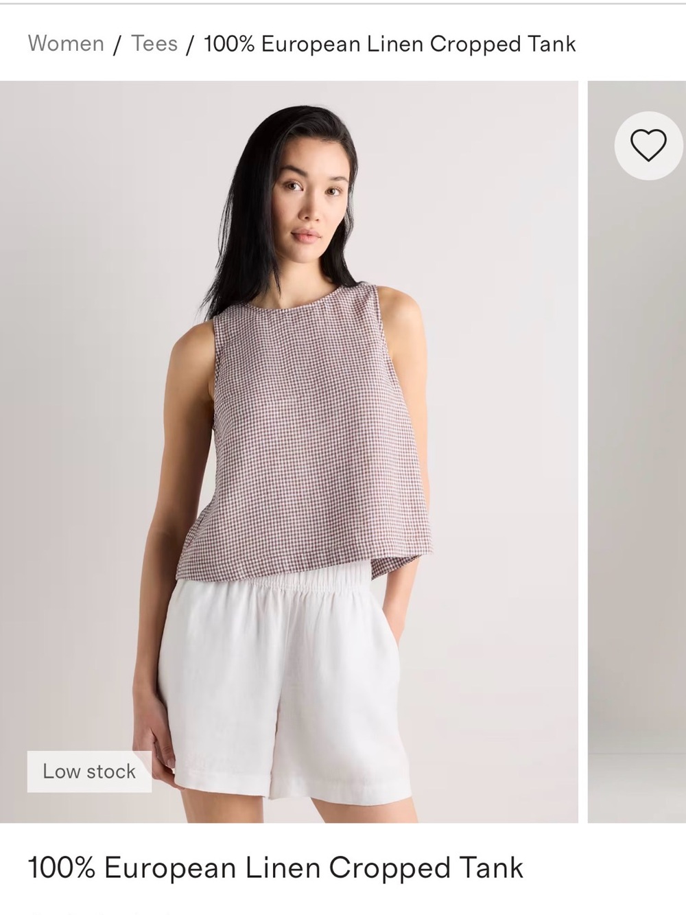 Quince Gingham Linen Cropped Tank XL